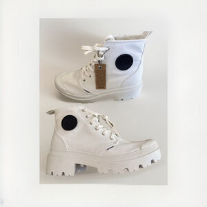 Palladium High Top White Canvas Lace Up & Zip Up Boots Size 7.5 PALLABASE TWIL